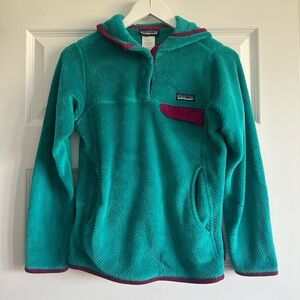 Patagonia Women's Teal Blue Magenta Hooded Snap Retool Fleece Pullover